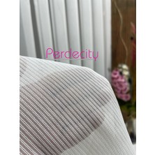 Perdecity Cabir Simli Çizgili Ağır Gramajlı Tül Perde 1x3 Sık Pile Kırışma Yapmaz Ütü Istemez