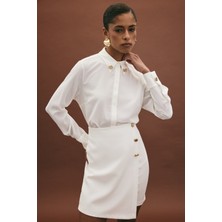 Sateen Lucy Mini Etek - Ekru