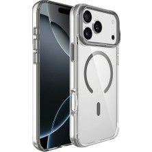 Ecruz iPhone 17 Pro Max Kılıf M-Safe Şarj Özellikli Airbagli Kamera Standlı Zore Azor Kapak - Koyu Gri