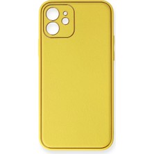 Alem Iphone 12 Kılıf Coco Deri Silikon Kapak - Sarı