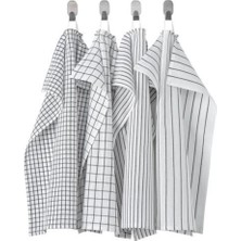 Ikea %100 Pamuk Beyaz-Koyu Gri Çizgili-Kareli (4 Adet)  Kurulama Bezi Seti