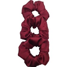 Delixa Sipariş Vakti Saten Saç Tokası Scrunchie Toka 3 Adet (Bordo5)