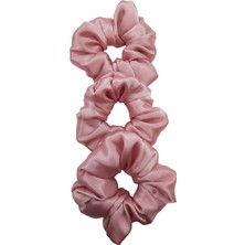 Delixa Sipariş Vakti Saten Saç Tokası Scrunchie Toka 3 Adet (Pembe5)