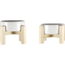 Delixa Ahşap Standlı Çift Taraflı Seramik Mama ve Su Kabı | Evcil Hayvanlar Için Sağlıklı Beslenme ve Su Ka