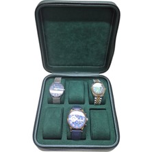 Deri 6lı Saat Çantası Kutusu Fermuarlı Ahşap Kasalı (Haki)