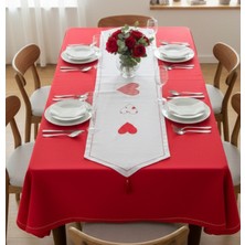 Yarımada Kadın Kooperatifi Sevgililer gününe özel, Özel Tasarım Premium Duck Keten Masa Örtüsü & Aplike Işlemeli Runner Takımı