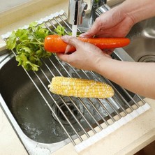 Delixa Buffer® Evye Üstü Katlanır Nihale Paslanmaz Çelik Pratik Sebze Meyve Bulaşık Kurutma Süzgeci