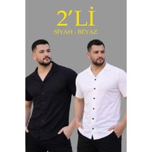 Pazarcan Erkek Waffle Dokuma Açık Yakalı Düğmeli Regular Kalıp 2’li Gömlek Seti - Siyah - Beyaz