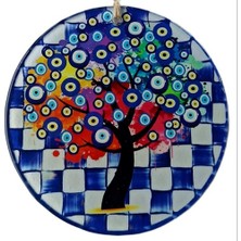 Luord-Store Dilek Ağacı Desenli Nazar Boncuklu Füzyon Cam Duvar Süsü