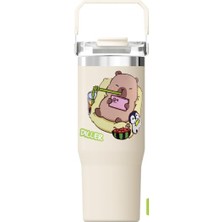 Delixa Dıller Tumbler 950 ml Tek Kapak Çift Kullanım Pipetli/pipetsiz Taşıma Kulplu Çelik Termos-Ffdıllerd9