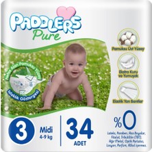 Delixa Paddlers Pure Bebek Bezi 3 Numara Midi 34 Adet (4-9 Kg) Eko Paket