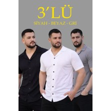 Pazarcan Erkek Waffle Dokuma Açık Yakalı Düğmeli Regular Kalıp 3’lü Gömlek Seti - Siyah, Beyaz, Gri