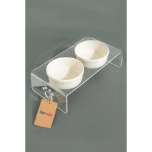 Delixa Herniks Pati Desenli Şeffaf Pleksi ve Seramik Ikili Mama Kabı 30X15 cm (Şeffaf)