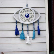 Luord-Store Beyaz Dantelli Ponponlu Nazar Boncuklu Duvar Süsü