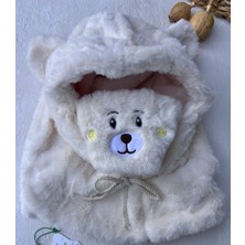 Hanemlife Kürk Peluş Teddy Maskeli Şapka Atkı Bere Krem Renk