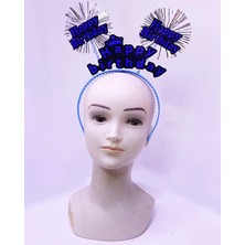 Alem Happy Birthday Yazılı Püsküllü Neon Mavi Renk Doğum Günü Tacı 22X19 cm