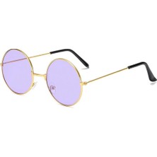 Alem Yuvarlak Cam John Lennon Tarzı Gold Çerçeveli Mor Gözlük