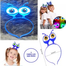 Alem LED Işıklı  Pilli 3 Farklı Modda Yanan Uzaylı Göz Parti Tacı Mavi Renk 18X12 cm
