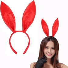 Alem Kırmızı Renk Saten Kaplama Şekil Verilebilir Tavşan Kulak Taç 35X11 cm