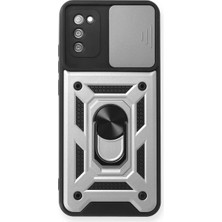 Alem Samsung Galaxy A03S Kılıf Pars Lens Yüzüklü Silikon - Gümüş