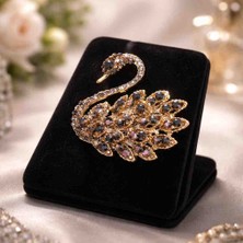 Noshnosh Tasarım Kuğulu Zirkon Taşlı Broş