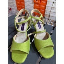 Lo Mejor Shoes Yeşil Simli Kelebek Model Kadın Tango-Dans ve Salon Ayakkabısı 7,5 CM(11PONT)TOPUK Boyunda Enmoda