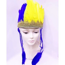 Alem Sarı Lacivert Renk Tüylü Kızılderili Başlığı | Taraftar Başlığı