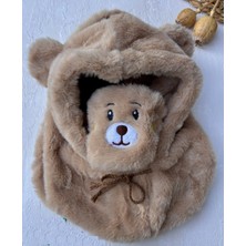 Hanemlife Kürk Peluş Teddy Maskeli Şapka Atkı Bere Kahverengi Renk
