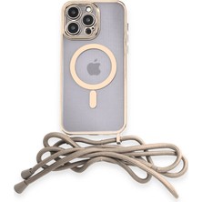 Alem Iphone 14 Pro Kılıf Divo Lazer Askılı Magsafe Kapak - Gold
