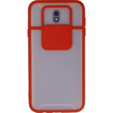 Alem Samsung Galaxy J7 Pro / J730 Kılıf Palm Buzlu Kamera Sürgülü Silikon - Kırmızı