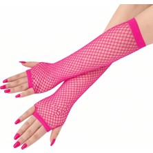Alem 80’ler 90’lar Retro Neon Fuşya Şeker Pembesi File Parmaksız Eldiven 26 cm