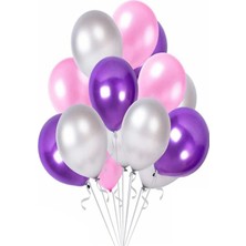 Minika Party Store Metalik Mor-Pembe-Beyaz Balon Seti