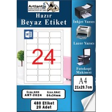 Artlantis A4 24 Lü Hazır Etiket 64X34 mm 20 Sayfa 1 Paket Kendinden Yapışkanlı Fotokopi Lazer Inkjet Kağıdı Yazıcılar Için Uyumlu