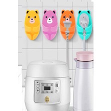 Die Grup 4lü  Renkli Sevimli Kucaklayan Ayıcık Fiş Kablo Tutucu Düzenleyici Yapışkanlı DIERSTP-32456