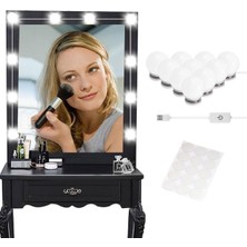 Nostaljik Hollywood Tarzı 10'lu Makyaj Aynası, Beyaz LED Işıklı, USB Bağlantılı