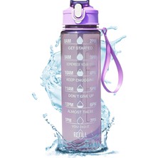 Mutfiko Mor Şeffaf Motivasyon Su Matarası 900 ml Sızdırmaz, Spor, Okul, Ofis ve Günlük Kullanımına Uygun