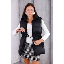 Pengora Kadın Kışlık Şişme Yelek Fermuarlı Dik Yaka Kapitoneli Bağcıklı Puff Dolgulu