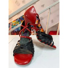 Lo Mejor Shoes Siyah -Kırmızı Saten 7 Bantsaten Dans ve Salon Ayakkabısı 8,5 cm 13 Pont Koni Model Kapalı Topuk