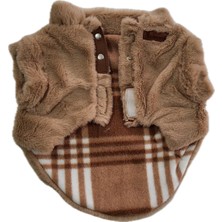 Patilemece Kahverengi Ekoseli Peluş Kedi Köpek Montu