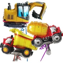 Inşaat Folyo Balon Inşaat Kamyon Parti Konsepti 3'lü Set Kamyon. Kepçe. Mixer Küçük Boy