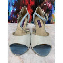 Buz Mavi Dokulu Latin-Salsa-Tango Dans ve Salon Ayakkabısı 7 cm 11 Pont Kadeh Model Kapalı Topuk