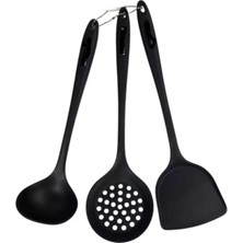 Die Grup Yanmaz Yapışmaz Silikon Kaplama 3 Lü Mutfak Yemek Hazırlık Seti Kepçe Kevgir Spatula Dıerstp-3