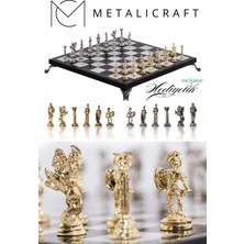 Metalicraft MC42 Antik Roma Metal Satranç Takımı - Mermer Desenli 25CM Tahta – El Yapımı Taşlar