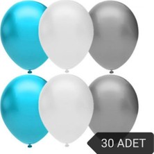 Mavi Beyaz Gümüş Metalik Balon Seti 30'lu
