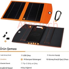 AteşTech 10.000 Mah  Katlanabilir Güneş Enerjili Powerbank Çift Panelli 10W Enerji Gücü