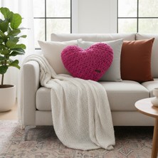 Ayona El Örgüsü Fuşya Puffy Kalp Yastık - Ultra Yumuşak Hediyelik Dekoratif Yastık 44X40 cm