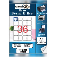 Artlantis A4 36 Lı Hazır Etiket 52.5X33 mm 20 Sayfa 1 Paket Kendinden Yapışkanlı Fotokopi Lazer Inkjet Kağıdı Yazıcılar Için Uyumlu