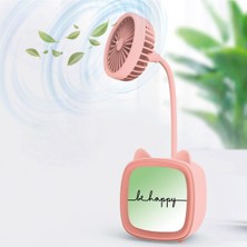 Şarjlı Pembe Figürlü Işıklı Masa Fanı, Taşınabilir ve Şık Tasarım