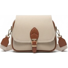 Hayal Çanta Krem Dört Cepli Kapaklı Fermuarlı Çıtçıt Kapamalı Kadın Omuz Çantası