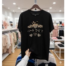 Texrium Leopar Kalpler Baskılı %100 Pamuk Kadın T-Shirt